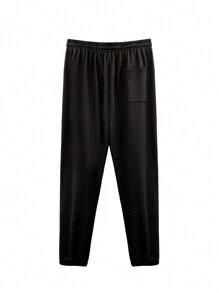 Manfinity Homme Hombres Pantalones deportivos unicolor de cintura con cordón - Negro - Ver 2