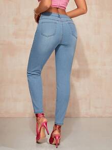 SHEIN BAE Slant Pocket Skinny Jeans - Blue - View 2