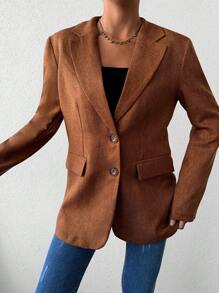 RueChic Lapel Neck Flap Detail Single Breasted Blazer - Camel - View 3