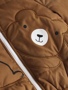 SHEIN Young Boy Cartoon Embroidery 3D Ear Design Hooded Padded Coat - Brown - View 4