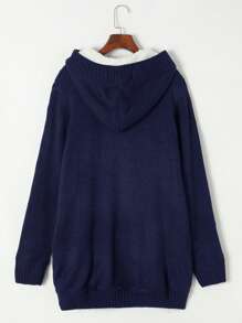 CILKOO 麻花編織前紐扣保暖連帽開襟衫 - 藏蓝色 - 查看 8