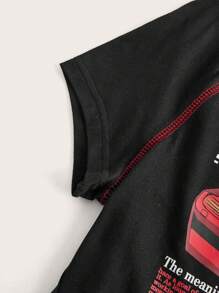 SHEIN EZwear Áo thun nữ Đường may lộ ra ngoài Ô tô/xe hơi Lá thư Giải trí - màu đen - Xem 3