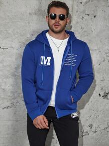 Manfinity Homme Men Plus 1pc Slogan Graphic Zip Up Drawstring Thermal Lined Hoodie - Blue - View 6