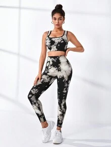 Tie Dye Contrast Cut Out Back Sports Set - Multicolor - View 2