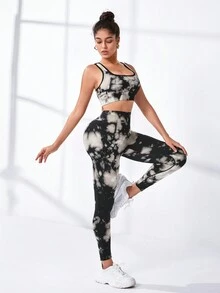 Tie Dye Contrast Cut Out Back Sports Set - Multicolor - View 6