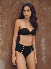 Swim Chiccia 夏季前结式抹胸比基尼套装 - 黑與白 - 查看 6