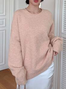 DAZY Suéter de hombros caídos sólido, ropa de mujer de otoño - Rosa - Ver 1