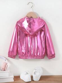 SHEIN Young Girl Slogan Patched Zip Up Hooded Jacket Without Tee - Pink - View 2
