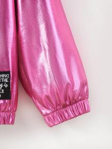 SHEIN Young Girl Slogan Patched Zip Up Hooded Jacket Without Tee - Pink - View 3