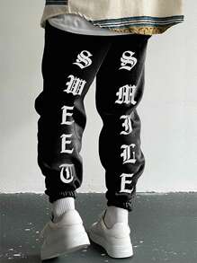 Manfinity EMRG Men Letter Graphic Drawstring Waist Sweatpants - Black - View 1