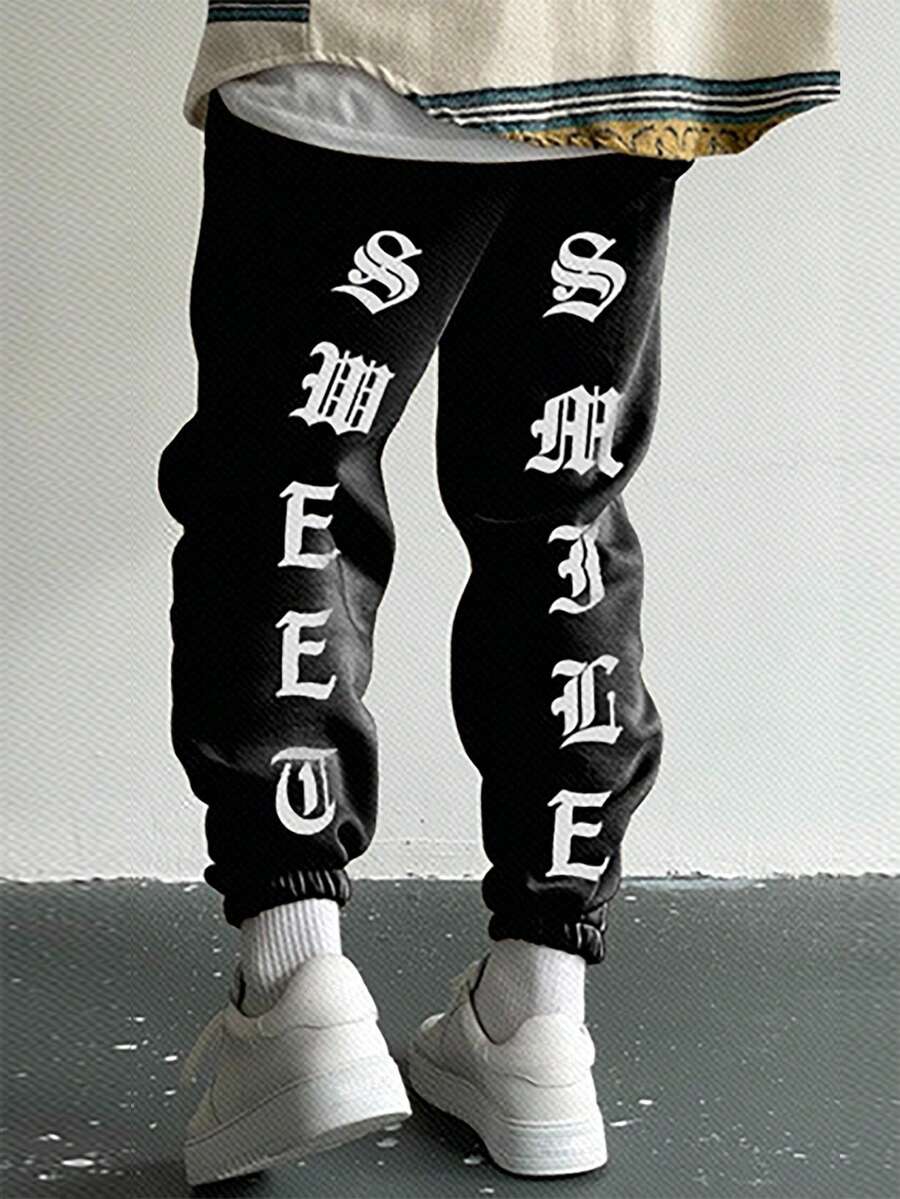 Manfinity EMRG Men Letter Graphic Drawstring Waist Sweatpants - Black - View 1