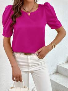 SHEIN Privé Blusa unicolor de manga farol - Rojo violeta - Ver 6