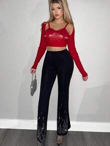 Sweetina 高腰喇叭褲 - 黑色 - 查看 6