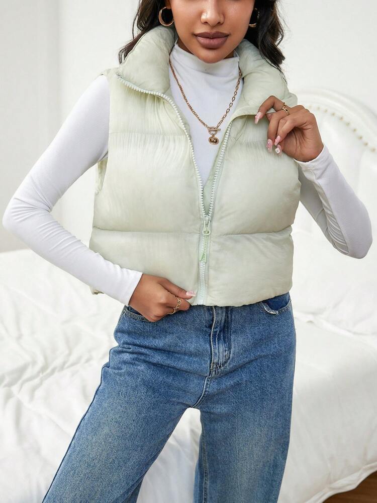 Casual Versatile Solid ColorPadded Insulated Polyfill Synthetic Insulation Winter Coat Winter Jacket Sleeveless Jacket, Winter