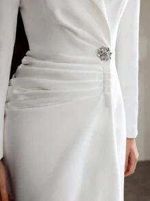 MOTF PREMIUM GATHERED BLAZER MIDI DRESS - White - View 3