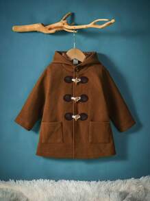 Baby Boys Pocket Duffle Button Hooded Duffle Overcoat - Brown - View 1