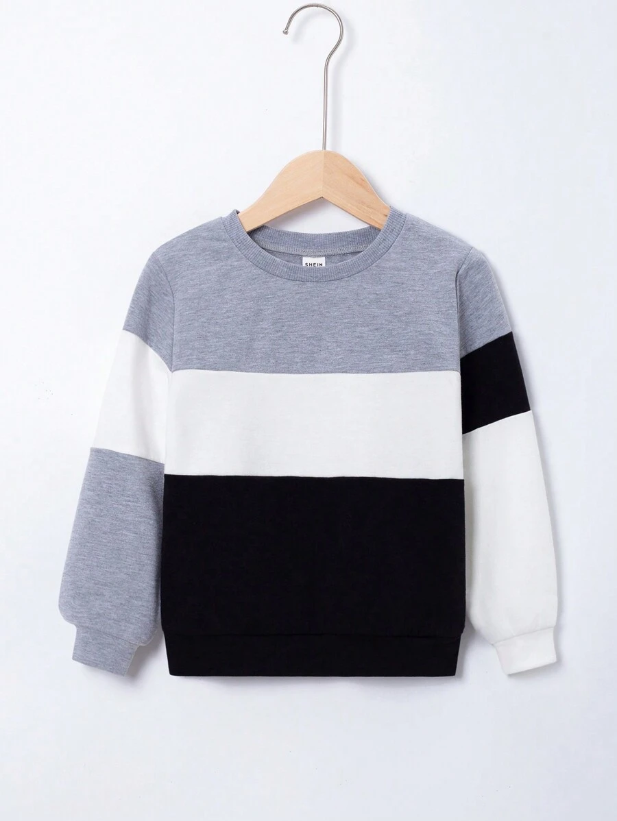 SHEIN Young Boy Color Block Sweatshirt - Black and White - View 1