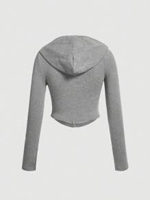 SHEIN MOD Áo hoodie có dây rút kéo khóa cho mùa thu/đông - Xám - Xem 2