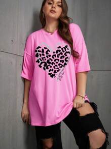 INAWLY T-shirt ample à manches tombantes avec imprimé léopard et slogan, t-shirt femme à imprimé guépard pour l'été - Rose bonbon - Voir 4