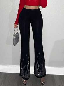 Sweetina 高腰喇叭褲 - 黑色 - 查看 3