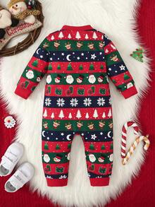 SHEIN 男嬰聖誕圖案拉鏈開襟連身褲 - 彩色 - 查看 2