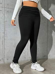 SHEIN EZwear Talla grande Pantalones ajustados fruncido delantero - Negro - Ver 4