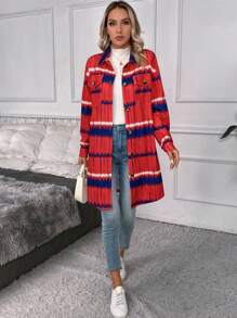 SHEIN LUNE Cappotto tie dye spalle cadenti dettaglio patta spalle cadenti tasca con patta - Multicolore - Visualizzare 4