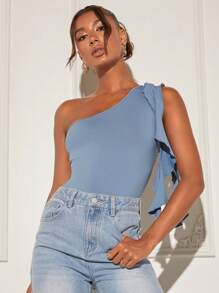 SHEIN BAE One Shoulder Ruffle Trim Bodysuit