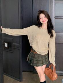 DAZY Chất rắn Thả vai Xoắn Dan Áo len - trắng - Xem 3