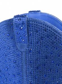 SHUZIA 畅销女式耀眼水钻及膝皇家蓝牛仔靴：神秘优雅、高贵经典、百搭性感 - 寶藍色 - 查看 6