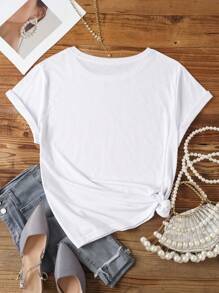 INAWLY Plus Heart Print Tee For Summer - White - View 2