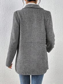 Chiquease Allover Print Shawl Collar Single Button Overcoat - Black and White - View 2