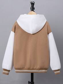 SHEIN 男大童字母圖案補丁細節雙色學院風夾克無連帽衫 - 彩色 - 查看 2