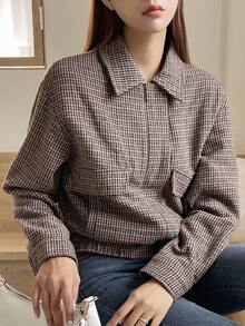 DAZY In Houndstooth Thả vai Túi có nắp Áo khoác - màu nâu - Xem 5