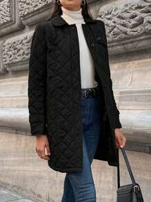 SHEIN Flap Detail Belted Quilted Coat