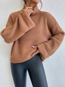 SoleilVie Jersey de punto con cuello vuelto y hombros caídos, manga larga