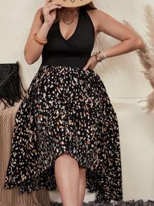 SHEIN VCAY Plus Allover Print Ruffle Hem Halter Dress Without Belt - Multicolor - View 3