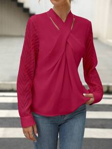 SHEIN Clasi 素色後綁帶襯衫 - 紅木色 - 查看 3