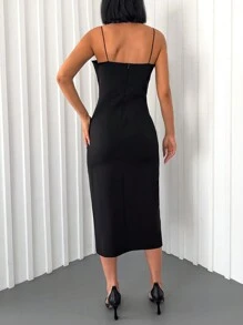 RueChic 素色高衩吊帶洋裝