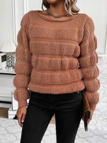 SHEIN Clasi Solid Boat Neck Sweater Knit Pullover Fall Winter Outfit