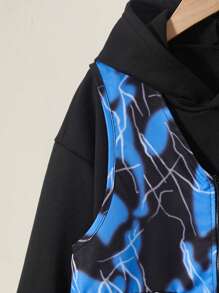 Tween Boy Graphic Print Vest Jacket & Sweatpants & Sweatshirt - Black - View 4