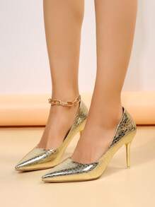 Women's Gold High Heels Party Shoes - Gold - View 4