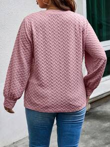 Calvaya 大碼素色V領T恤 - 粉色 - 查看 2