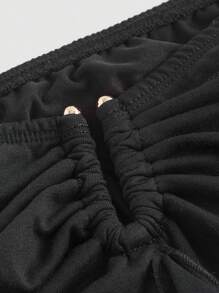 SHEIN MOD Solid Ruffle Trim Cami Top & Ruched Skirt - Black - View 3