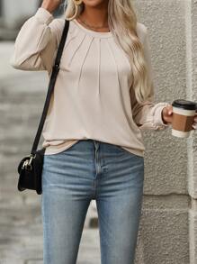 SHEIN Essnce Solid Raglan Sleeve Sweatshirt - Apricot - View 3