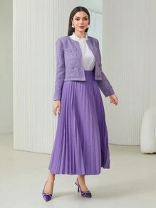 Modelyn 口袋貼布夾克和百褶半身裙 - 紫色 - 查看 4