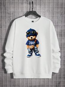 Manfinity RebelGame Men Plus Bear Print Drop Shoulder Sweatshirt - White - View 2