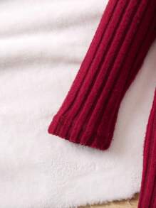 Toddler Girls Solid Rib-knit Pullover & PU Trousers & Scarf - Multicolor - View 7