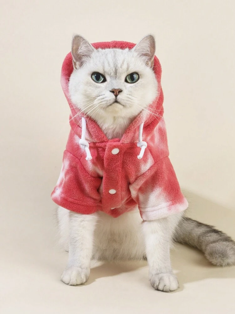 Red And White Tie-dye Pet Jacket For Fall And Winter