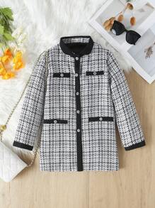 SHEIN Tween Girl Plaid Print Button Front Overcoat - Multicolor - View 1